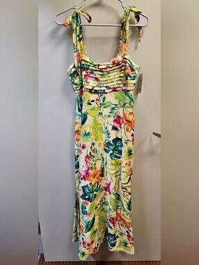 Taylor Floral Tropical Print Sleeveless Maxi Dress With Turtle Charms. Resort
